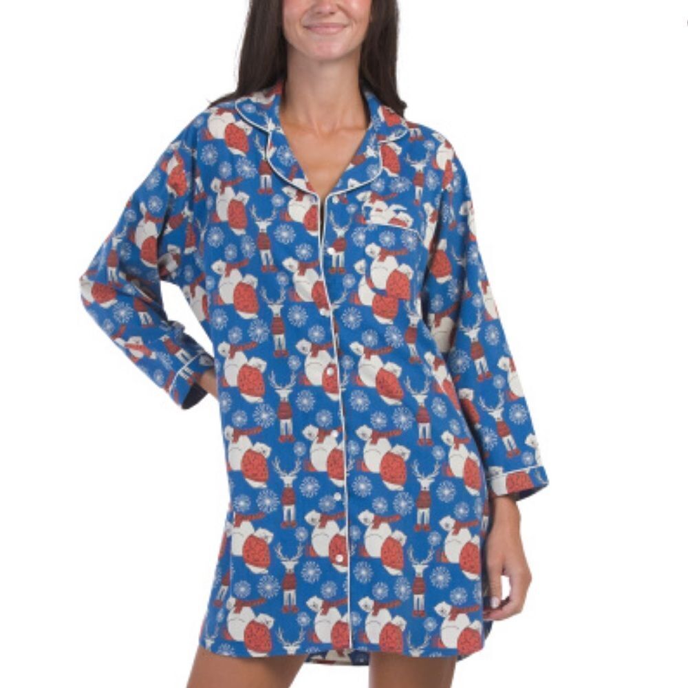 Mahogany Snow Buddies Polar Bears Rain Deer Flannel Sleep Night Shirt